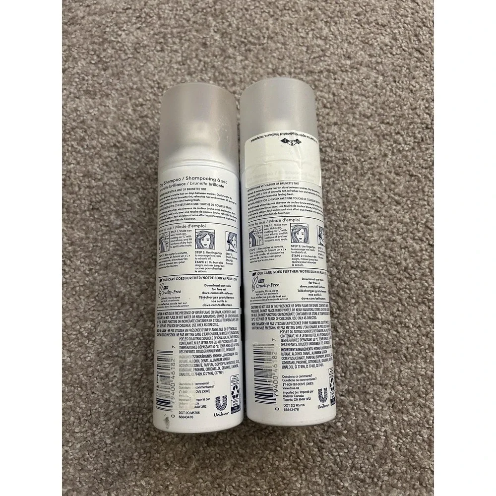 Dove Dry Shampoo‎ Unisex 5oz Brown NEW Brunette Brilliance Lot of 2 142g 238mL